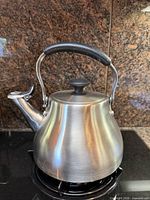 Front view of stainless steel kettle on stovetop