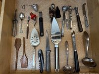 Drawer view of vintage kitchen utensils – full lot