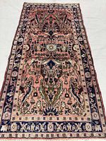 Full view of Hamedan rug showing entire pattern and borders