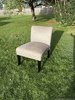 full view of slipper accent chair on grass