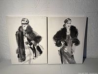 Both fashion illustration canvas prints side by side on wall