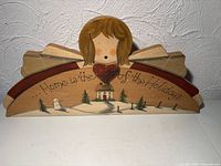 Front view of pine wood wall décor showing entire design and inscription