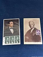Front view of both postcards showing portraits and affixed stamps