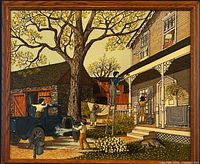 Full view of framed serigraph showing artwork and frame