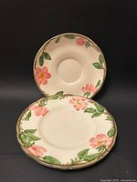 Two Franciscan Desert Rose plates showing front floral design