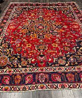 Full view of rug displaying overall design and borders