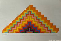 Full view of unframed screen print showing entire triangular stepped design and artist inscription