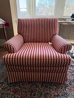 Front view of striped club chair