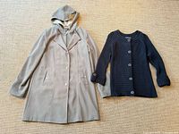 Front view of Novelti jacket and Jones New York sweater side by side