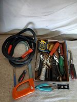 Overall view of entire lot in tray plus separate hose and hacksaw