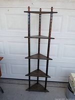 Full view of five-tier wooden corner shelf