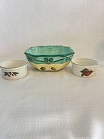 Front view of all three bowls showing patterns
