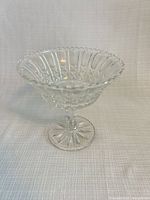 Side view of crystal compote on pedestal