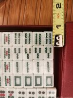 Interior view of bamboo and dot tiles with tape for scale