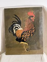 Front view of rooster painting on canvas