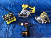 Group view of all Ryobi tools, batteries, charger