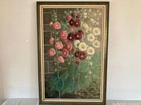 Full view of framed floral oil painting