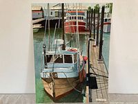 Front view of watercolour showing harbour scene