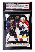 Front of graded card showing MacKinnon and Barkov image, MNT GEM 10 grade label