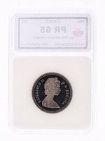 Obverse of 1983 Canada 50¢ proof coin showing Queen Elizabeth II, encapsulated