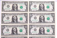 Six of the sequential $1 notes showing serial numbers starting D90730279D