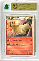 Front view of graded Typhlosion HeartGold SoulSilver card in MNT slab showing grade 9.0 and subgrades.