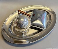 Overall lot with tray, roll-top dish, silent butler and detached handle