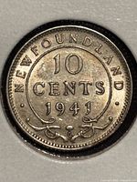 Reverse of 1941 Newfoundland 10-cent coin showing denomination and date
