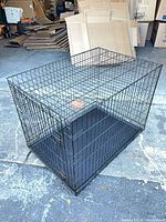 Assembled black wire dog crate showing overall structure and plastic tray