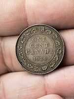 Reverse showing ONE CENT CANADA 1920 within maple leaf wreath