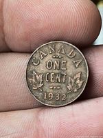 Reverse of 1932 Canada 1 cent coin showing CANADA ONE CENT text and date