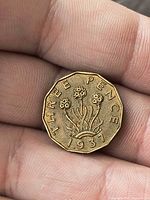 Reverse view showing "THREE PENCE 1937" and thrift plant