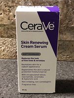 Front view of sealed box of CeraVe Skin Renewing Cream Serum 30 mL