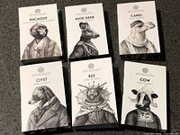 Six Zoologist perfume carded samples: Macaque, Musk Deer, Camel, Civet, Bee, Cow