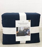 Front of packaged Threshold king washed cotton sateen duvet cover set