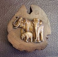 Top view showing carved elephant family relief on lid