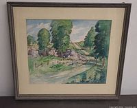 full view of framed watercolor landscape