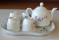 tea set frontal view on tray