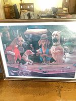 Full view of one framed Dogs Playing Pool print showing frame and artwork