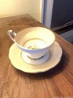 Cream ground floral interior teacup on matching saucer