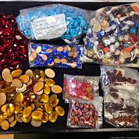 Overview of all bags of rhinestones and beads