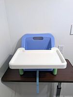 Front view of booster seat showing tray attached