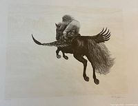 Full view of lithograph image showing rider on horse