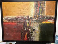 Full view of framed abstract oil painting