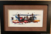 Full view of framed painting showing composition and frame