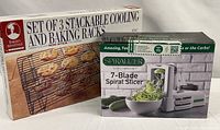 Both boxed items: Spiralizer slicer and Baker’s Advantage cooling racks