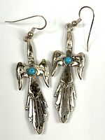full view of both sterling silver thunderbird earrings with turquoise stones