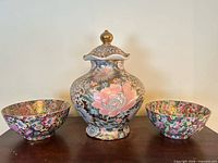 Full set: ginger jar flanked by two bowls