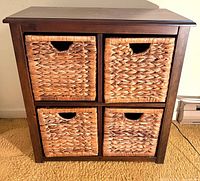 front view showing cabinet frame and four baskets