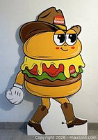 Full view of foamcore Boppin Burger standee, showing attached boots section